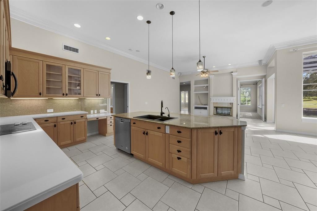 View of kitchen/family room, w/hall to BRs 2 & 3/Bath 2