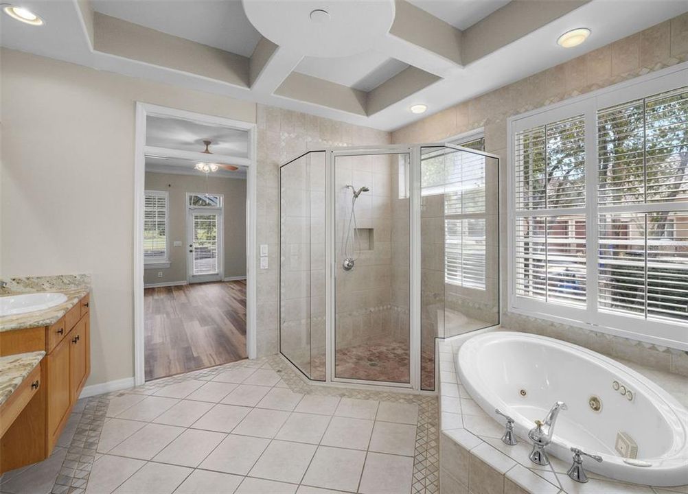 View of master bath looking toward master bedroom