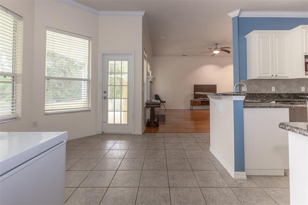 Breakfast nook opens to the patio and family room