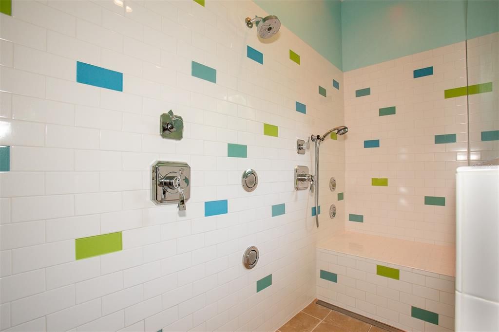 Shower seat and multiple shower heads
