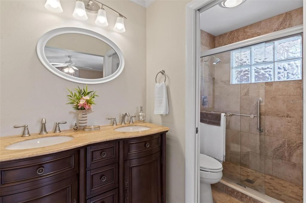 Primary Bathroom with Dual Sinks and Walk-in Shower