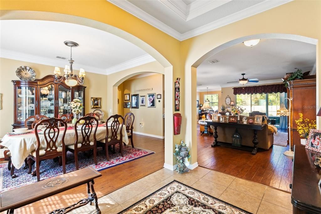 Upon entering you're greeted by a formal dining room.