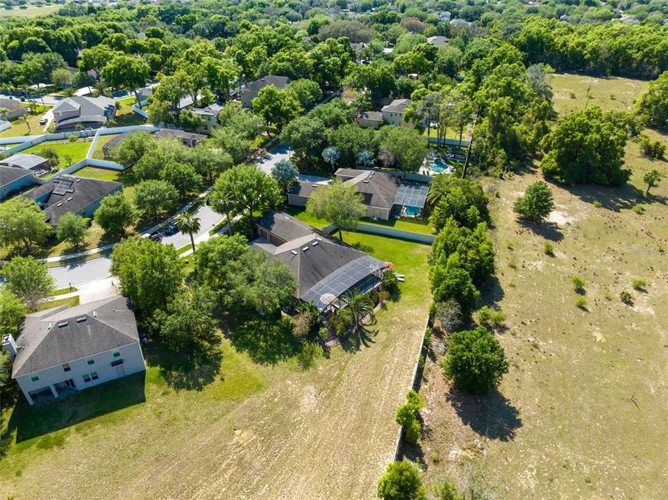 Aerial view of the rear of the property.