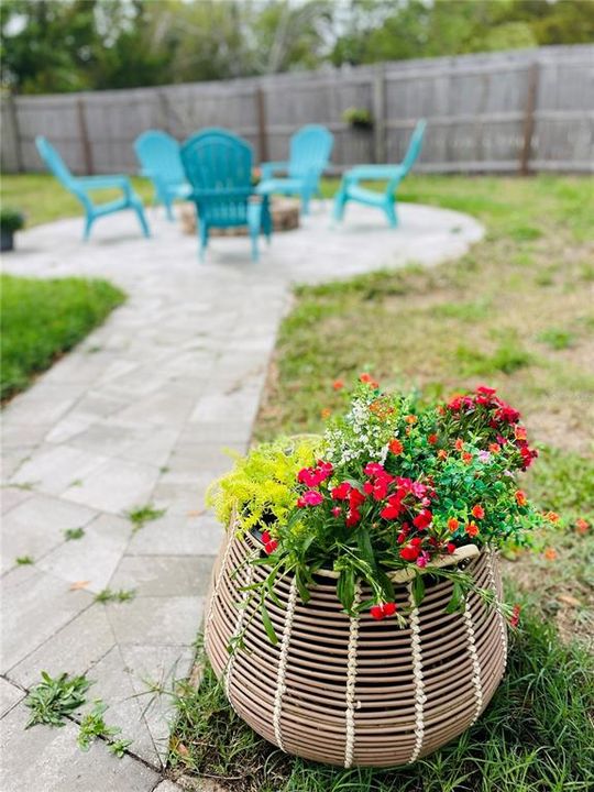 paved walkway and fire pit