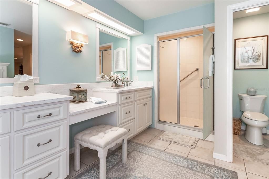 Large Walk-In Shower stall with luxury showerhead