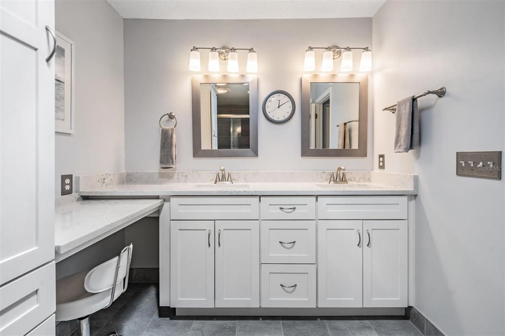 Master bath with seating and additional storage options