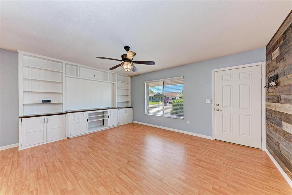 Living Room with Built-In Shelving