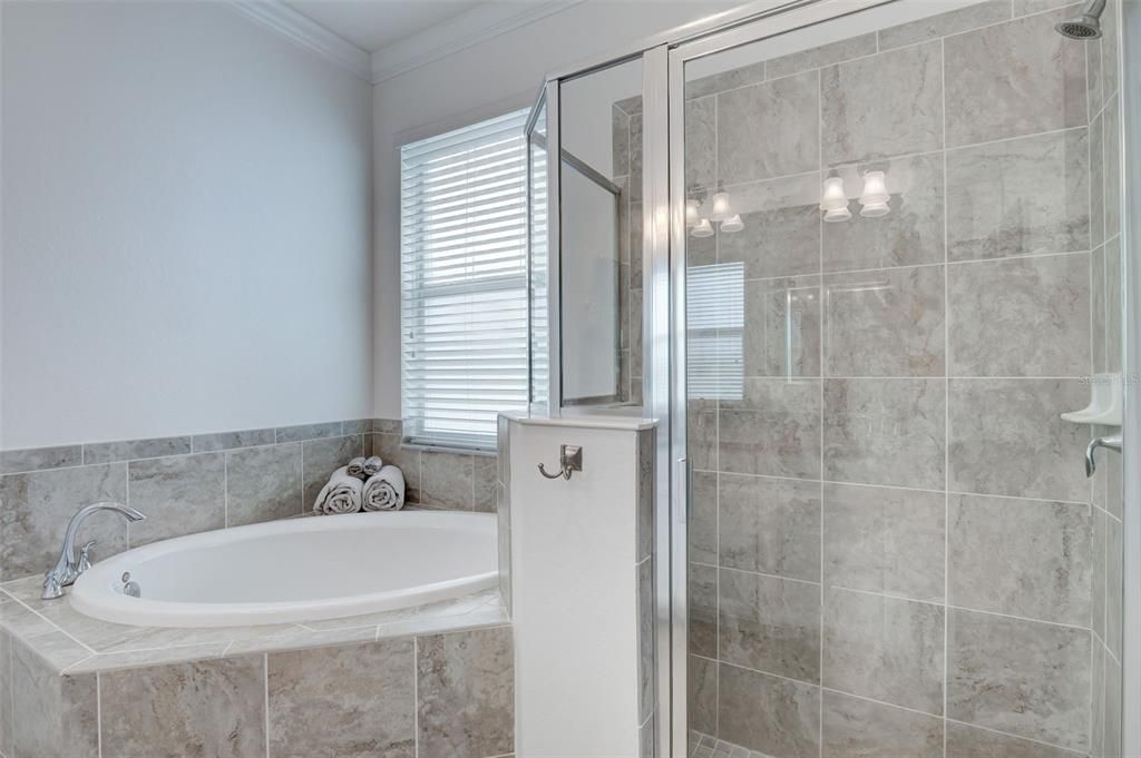 Owner's bath with walk in shower and garden tub