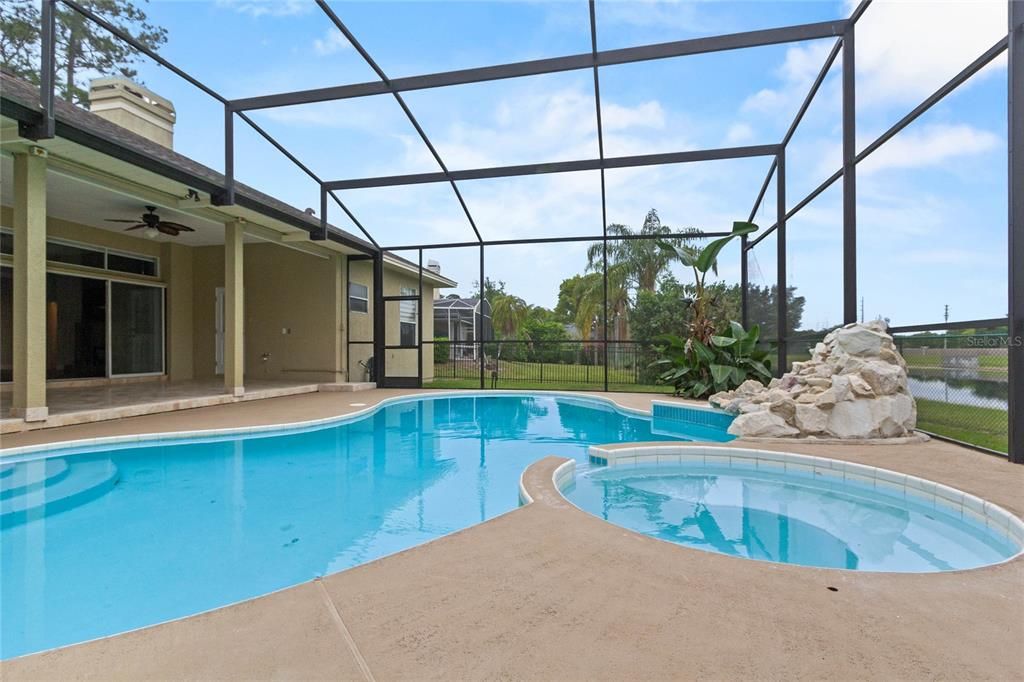 The pool deck is plumbed for an out door kitchen.