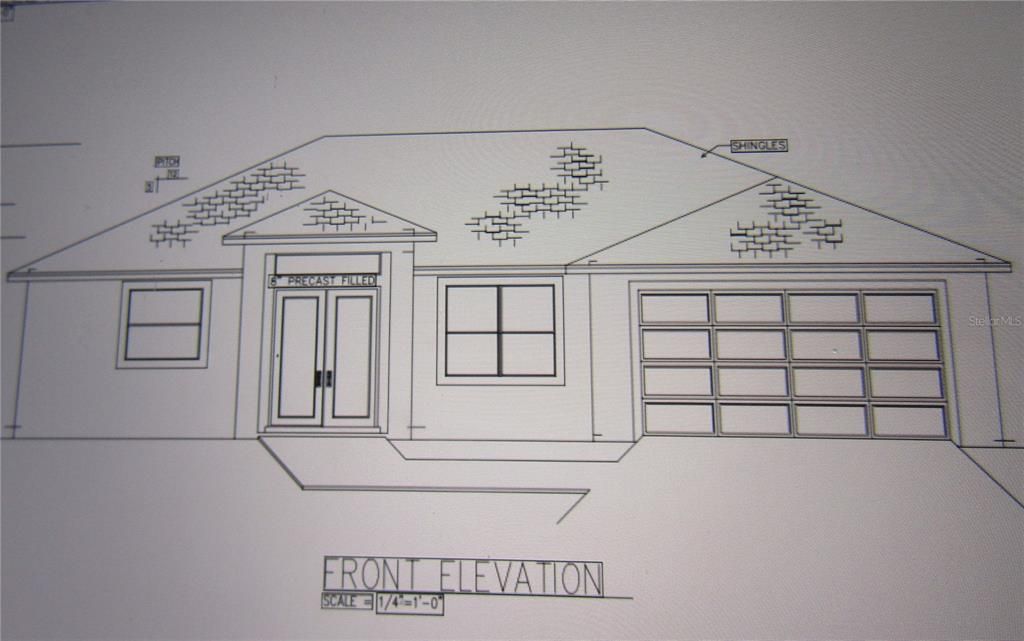 To be built,front elevation,  Metal roof.