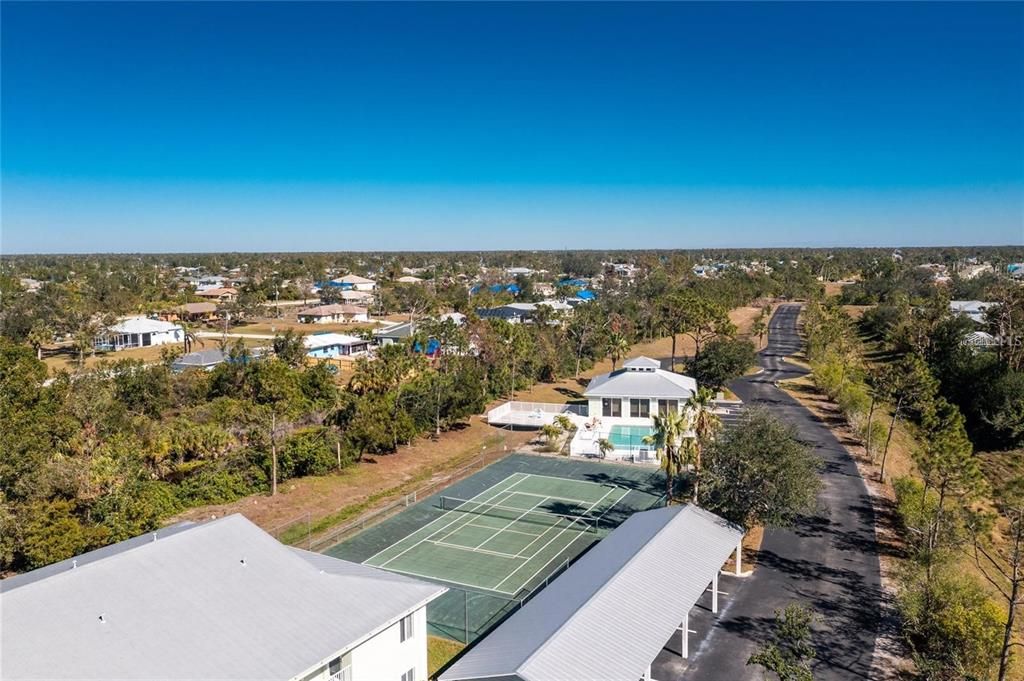 Tennis court, pool and clubhouse