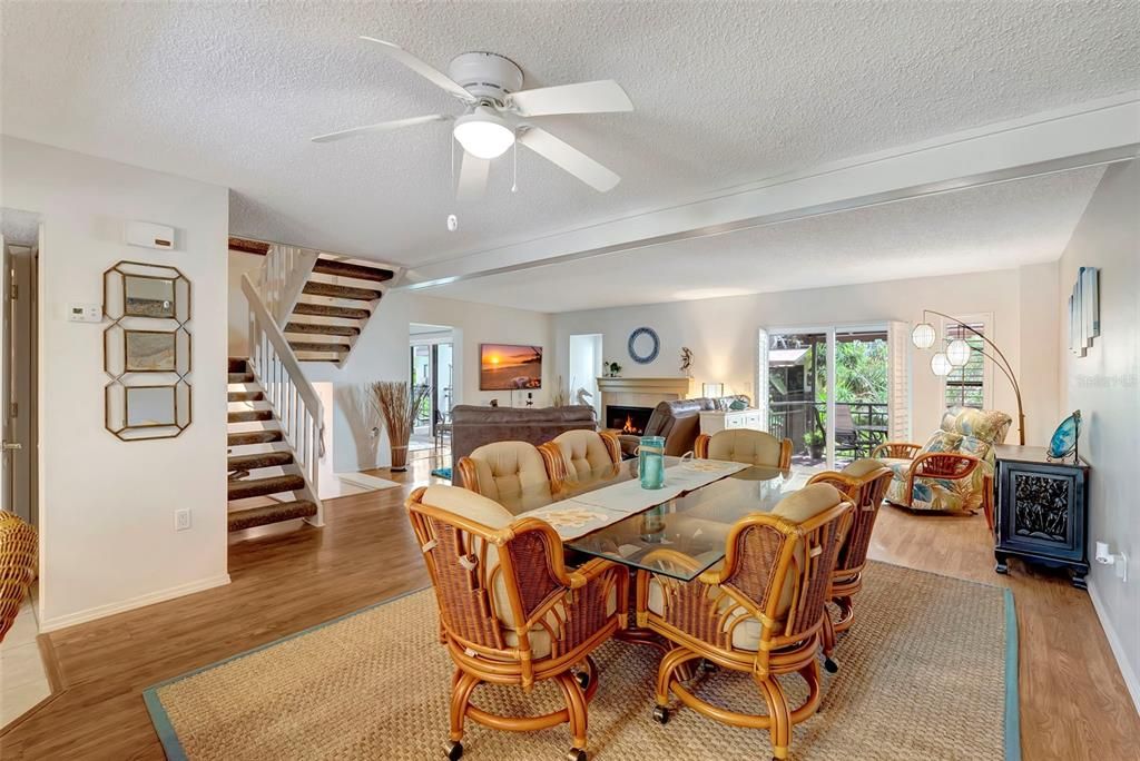 A view of the dining room from the kitchen.