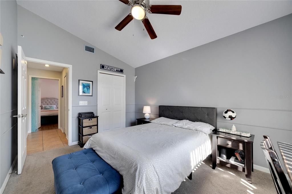 3rd Bedroom- located in back left corner of home, lots of light, cathedral ceiling and ceiling fan!