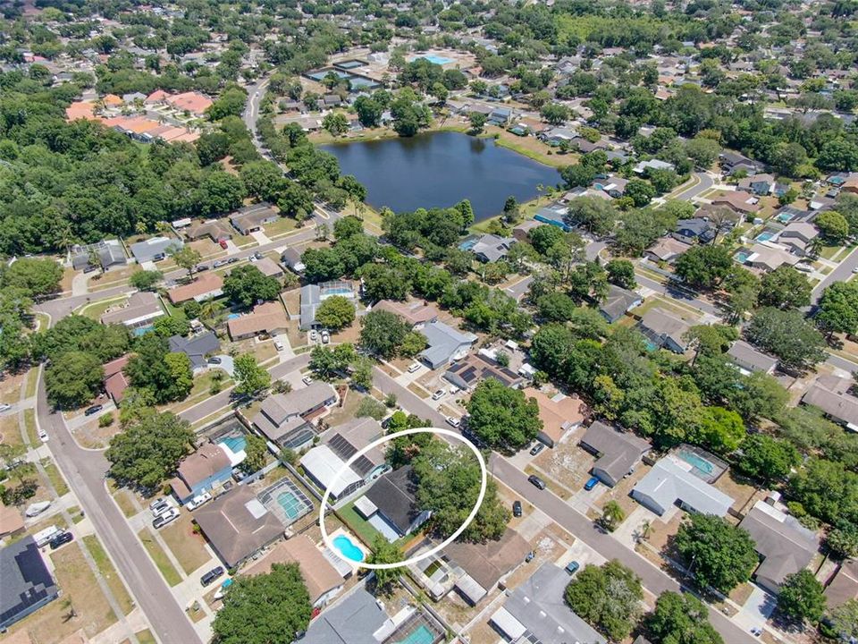 Aerial view of home and community.