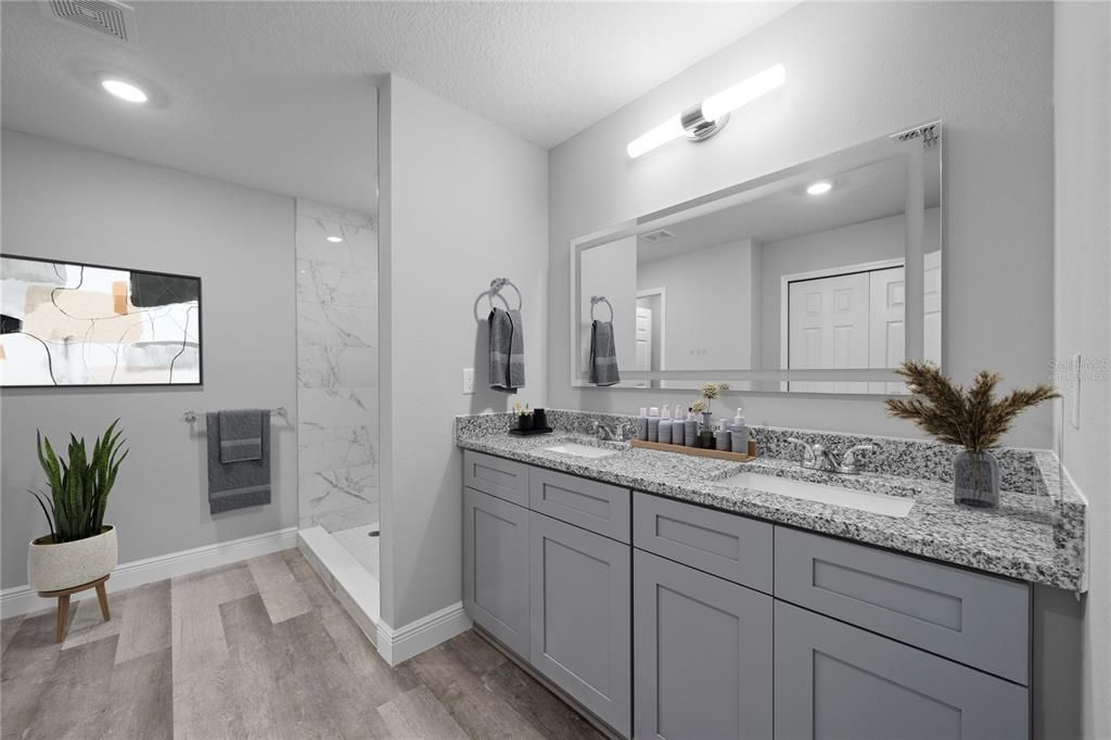 Primary Bathroom - Model Home. Virtually Staged.