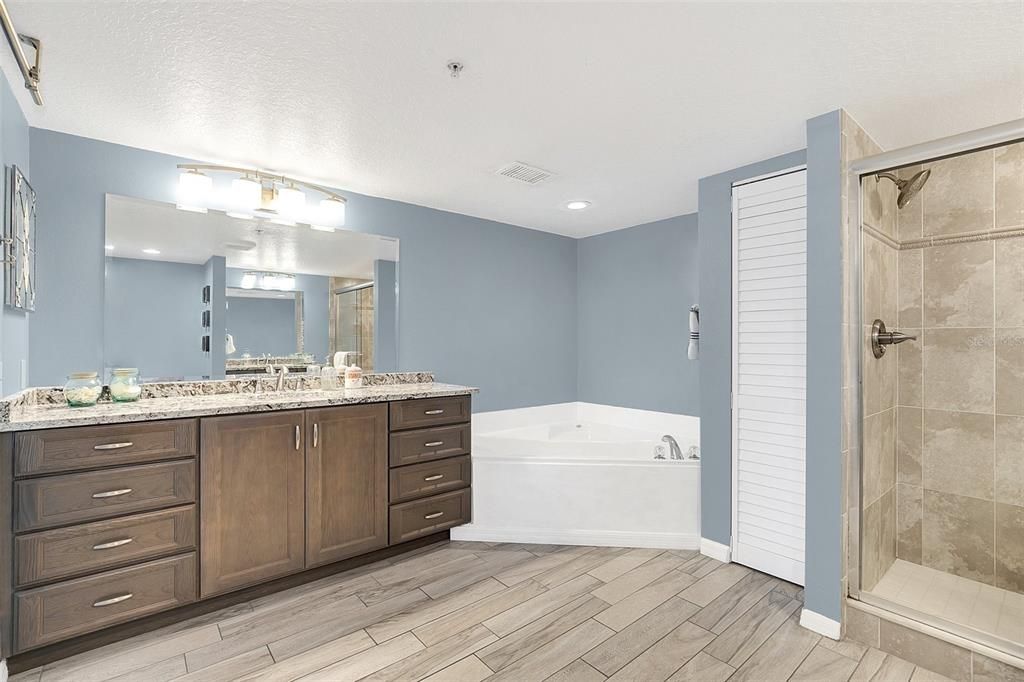 Vitrually Staged with neutral paint- primary bathroom