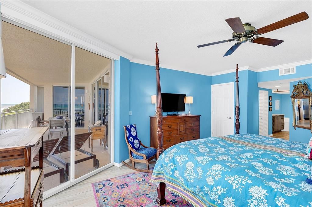 Primary Bedroom has its own private entry to the balcony and WONDERFUL views of the ocean!!!