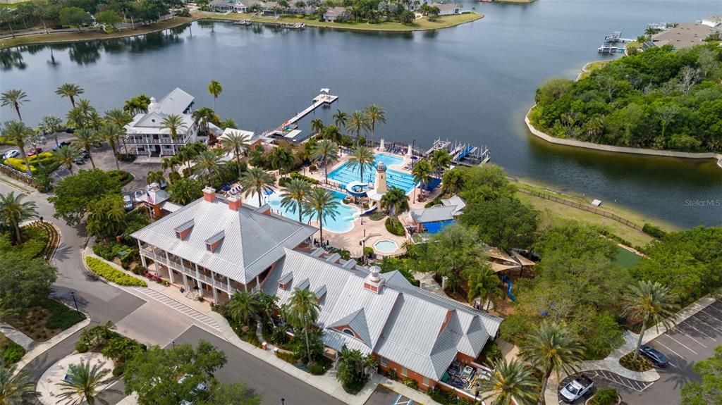 The gorgeous Mirabay Clubhouse contains Fitness Center, Grill, Lap Pool and Activity Pool with iconic Lighthouse slide, kayaks and paddleboards for use on lagoon.