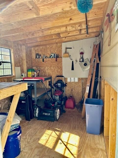 Inside of the shed. Lawnmower included!