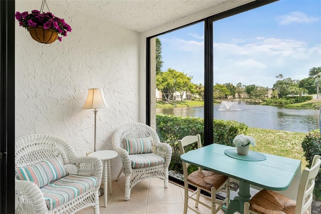 Screened in patio over looking the Lake