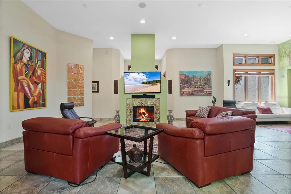 The Family room features a cozy gas fireplace.