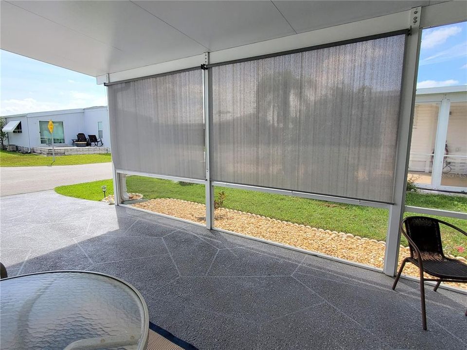 Shades can be put up or down for extra shade and privacy