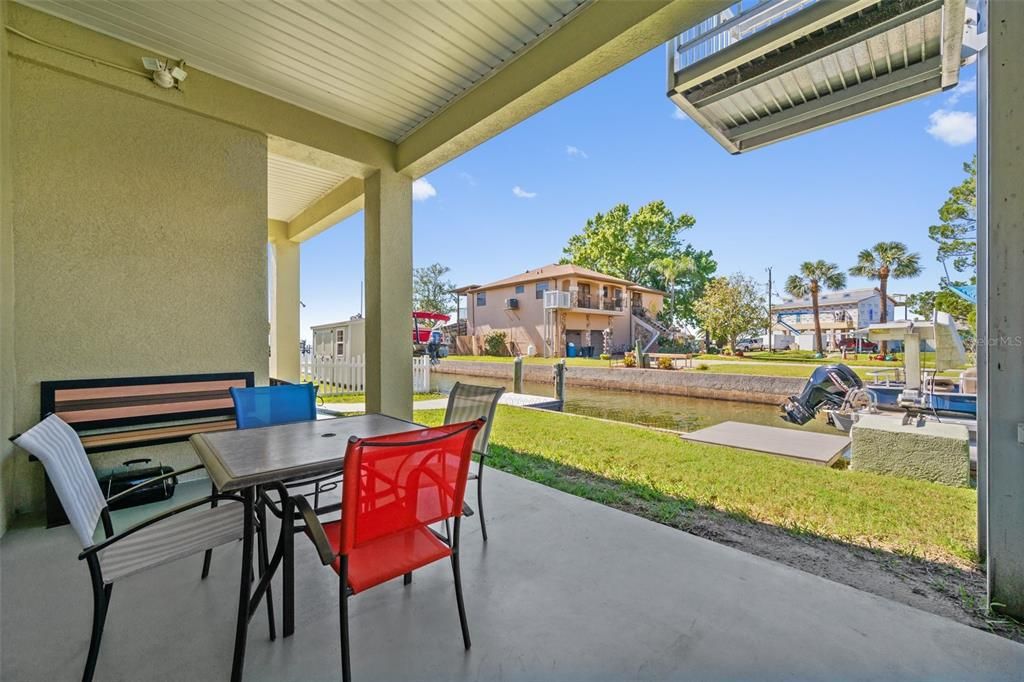 The rear covered patio is a great spot for gatherings and catching the breeze!