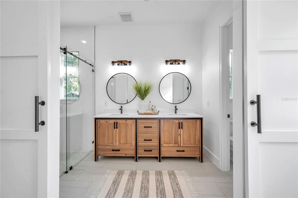Custom cabinetry & lighting in Master bath