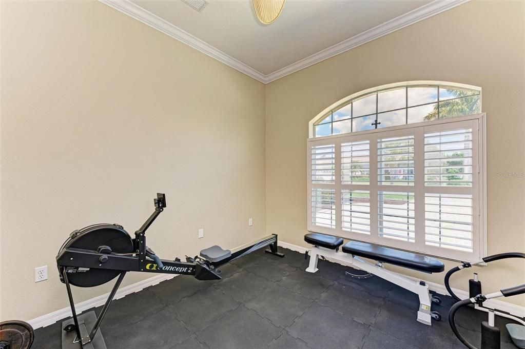 home office being used for fitness room