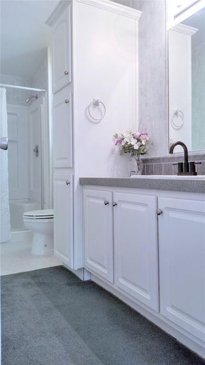 Master Bathroom has lots of cabinet space.