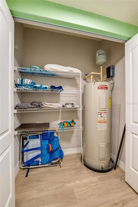 Water heater closet with beach supplies awaiting your use!
