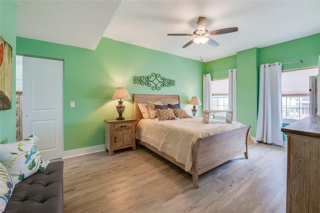 Primary bedroom with black out shades