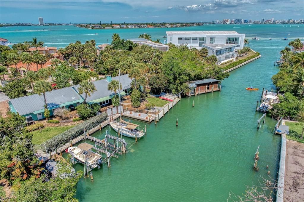 Aerial View of the home looking North towards Sarasota Bay, Big Pass & Downtown