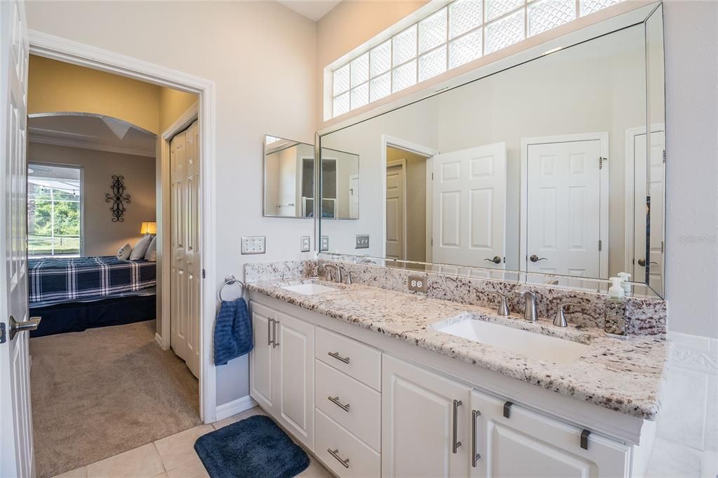 MASTER BATHROOM WITH DOUBLE SINKS; GRANITE COUNTER TOPS