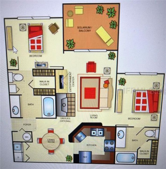 Floor plan - this unit does not have a fireplace - it has built in shelves
