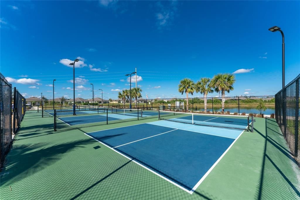 Lighted pickle ball courts.