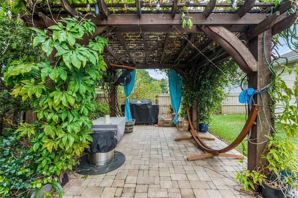 Sellers have embellished the backyard with this gorgeous pergola