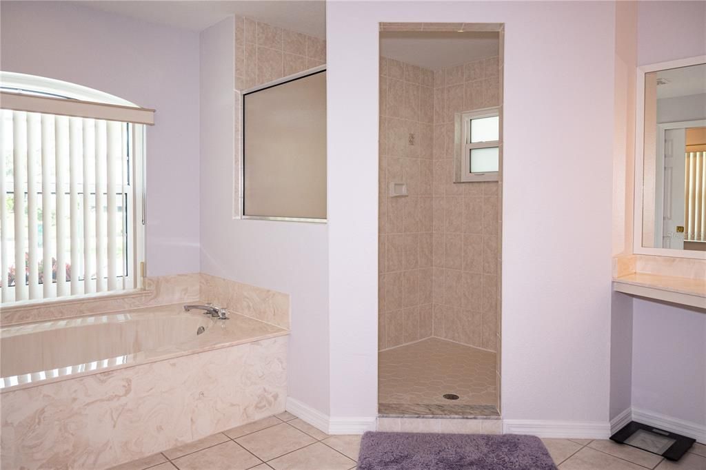 Spacious walk in shower with window