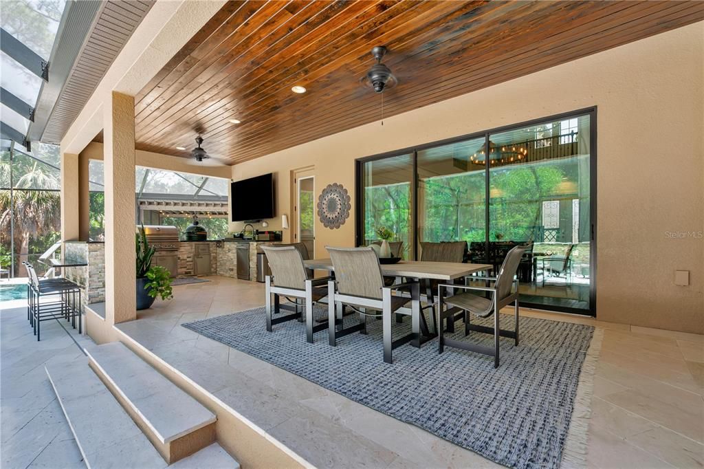 Lanai with hand stained wood ceiling