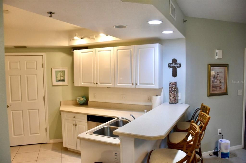 Kitchen has great counter space and storage