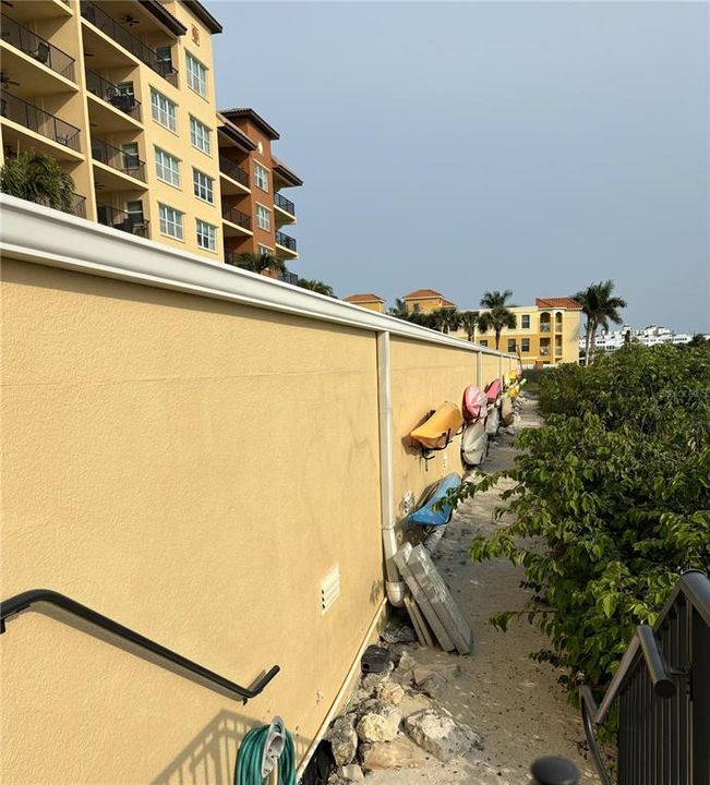 The seawall is great for paddleboard and kayak storage.