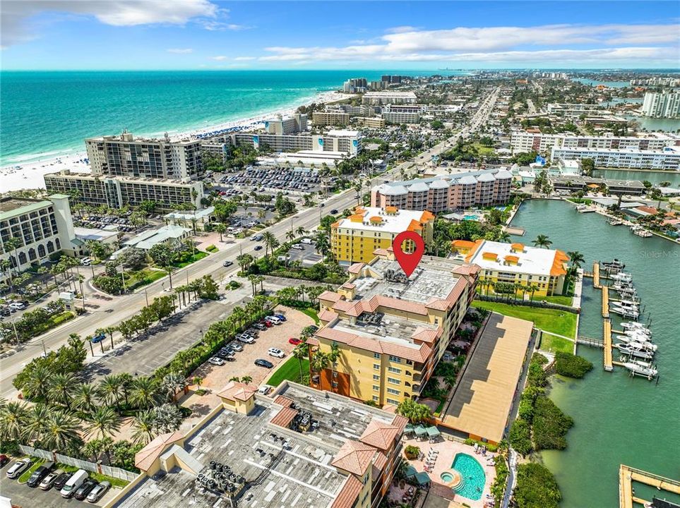 Aerial view of the north building where this condo is located.