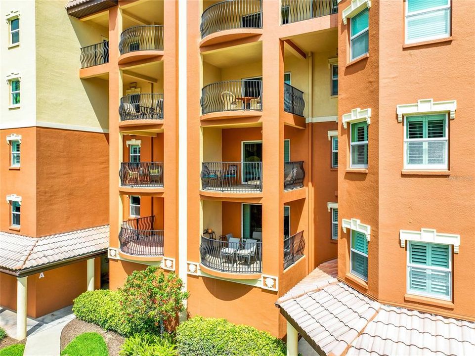 This is a close up view of the front balcony of the condo - the balcony is the 2nd balcony from the ground.