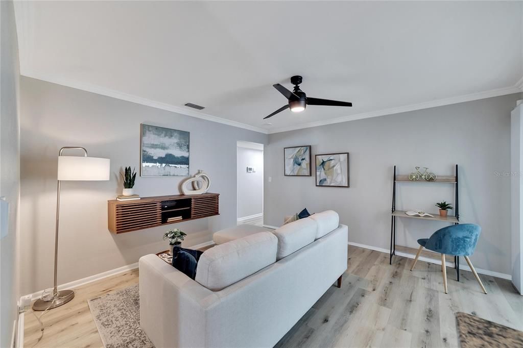 The adjacent multi-purpose family room is the perfect place to binge your favorite shows, host games nights or settle in to get some work done from home.