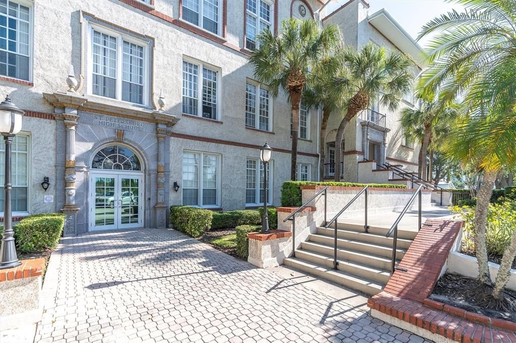 Front entryway. Look, it says St Petersburg High School above the door!