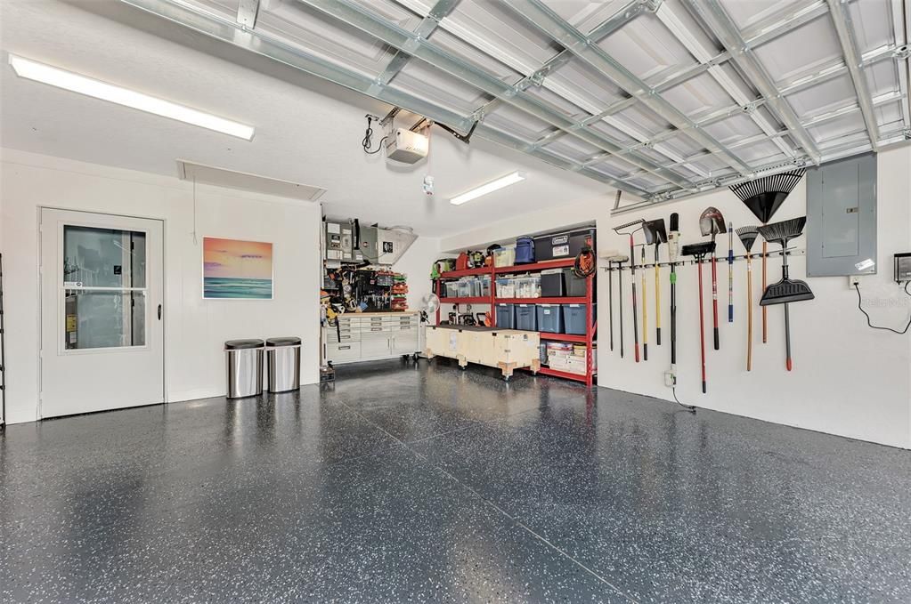 Garage with Epoxy Flooring and Workshop Area