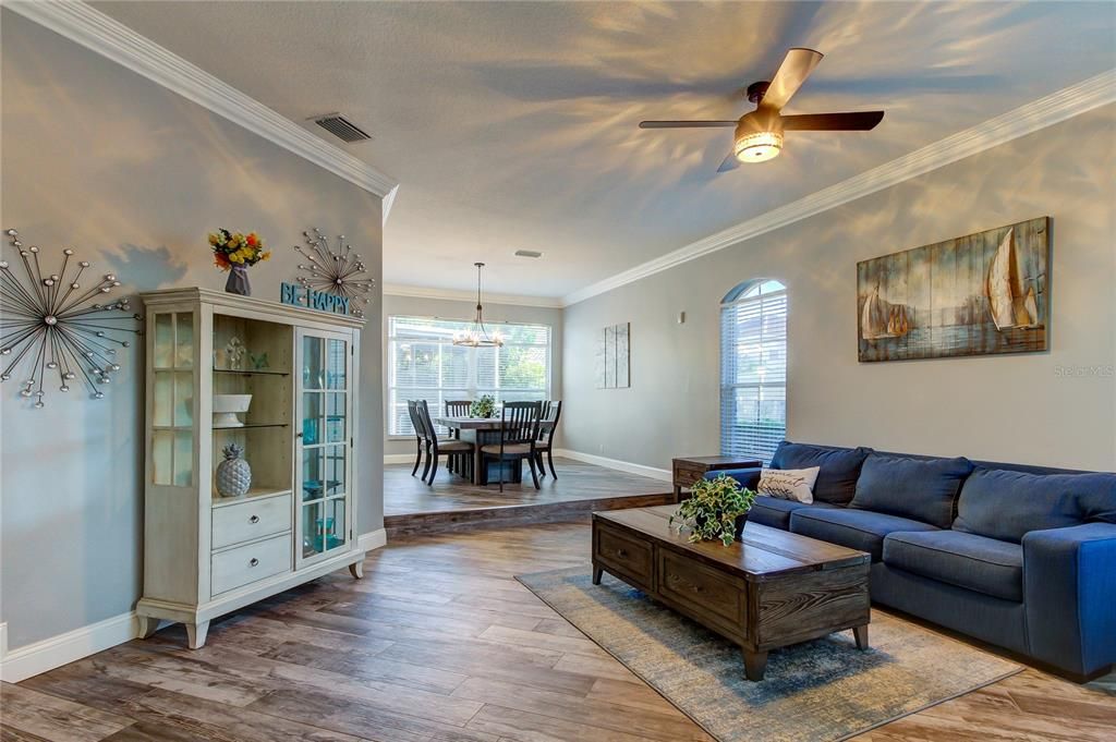 sunken living room and dining