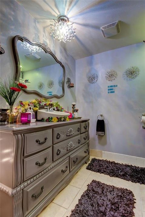 Primary bathroom with one of a kind vanity
