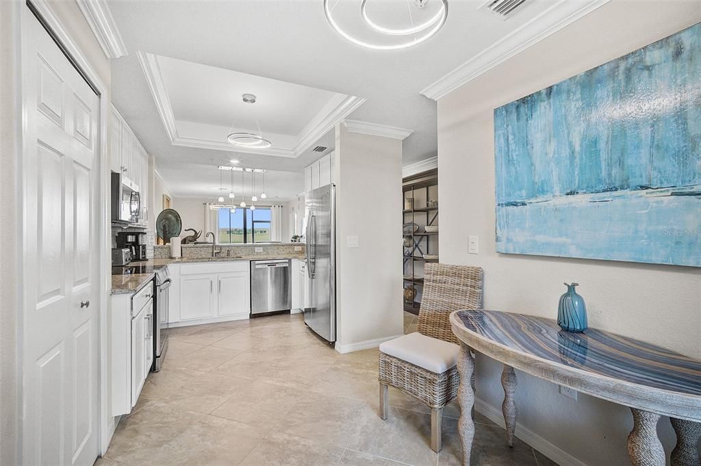 Eat in Kitchen area with Two Closets for Storage.