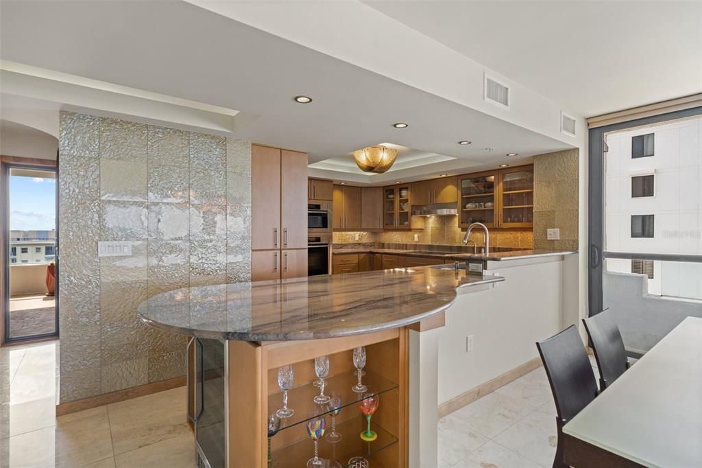 Kitchen area with built-in wine cooler